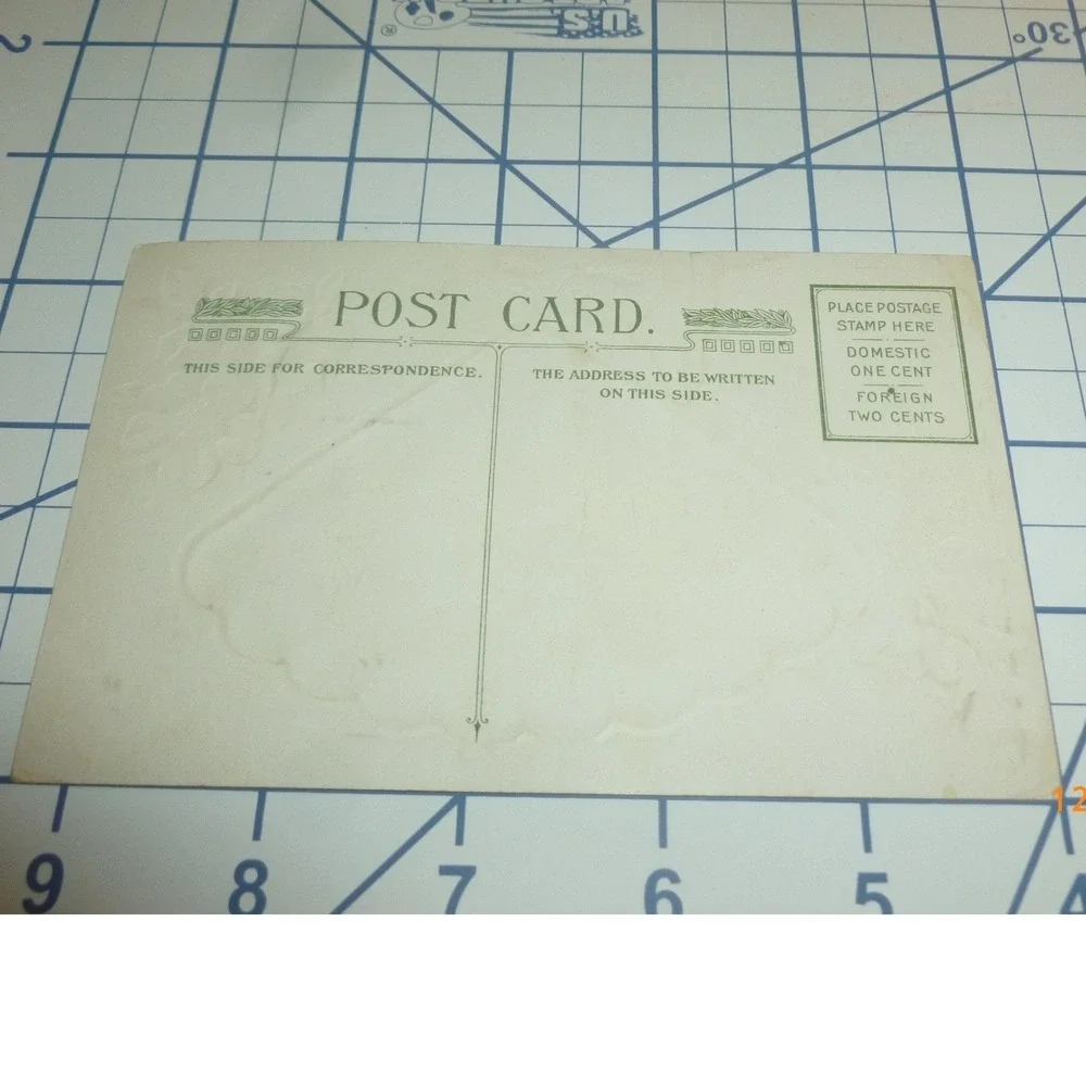 Antique Hearty Congratulations Postcard‎ Embossed Fan Landscape Floral Unposted